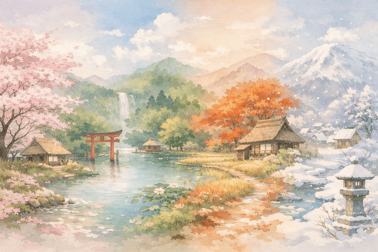春夏秋冬の風景イラスト